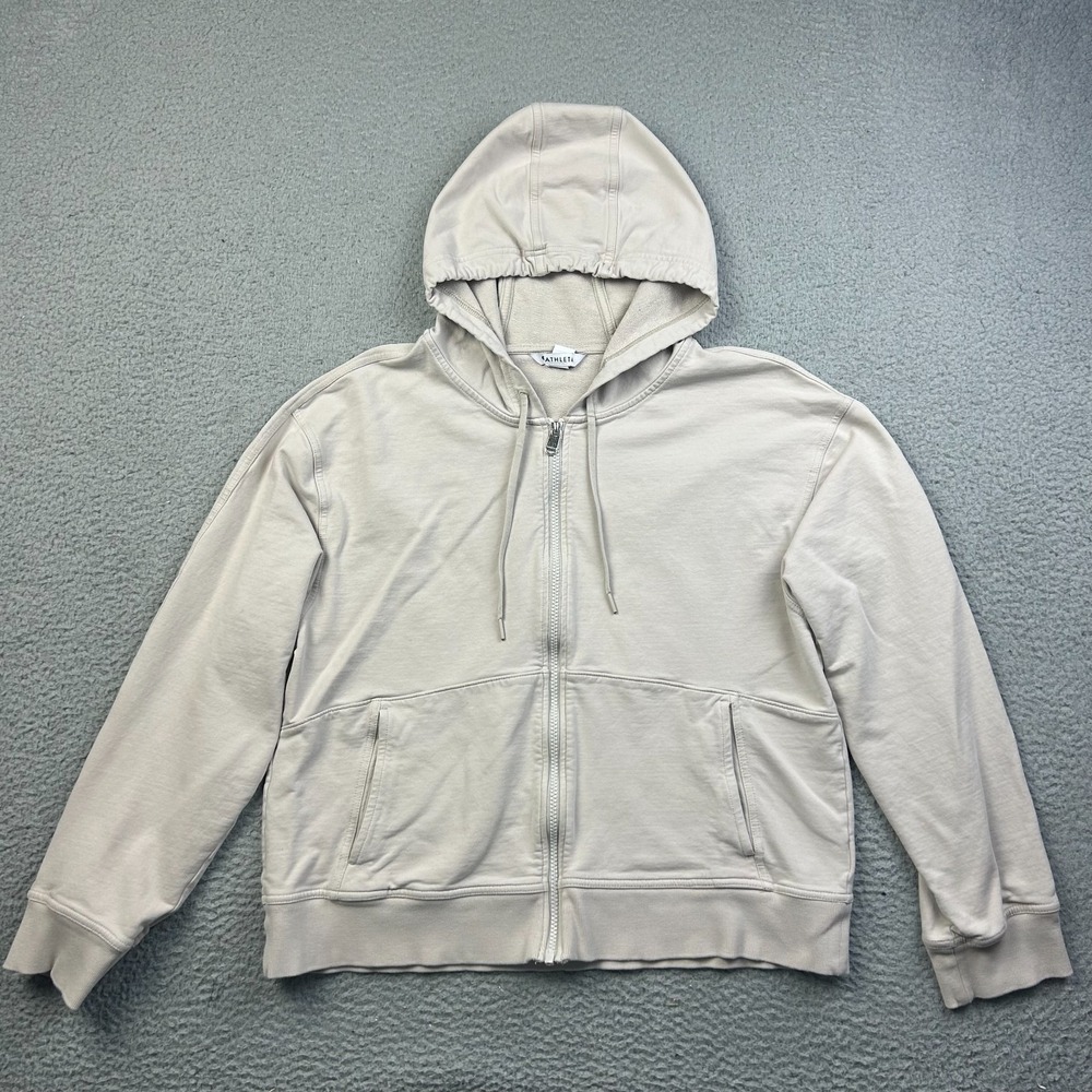 Athleta Sweatshirt Womens Large Abalone Gray Retroterry Full Zip Hoodie Relaxed